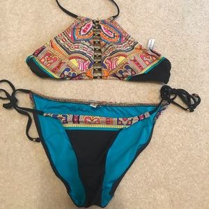 Trina Turk Tribal high neck halter bikini size 2
